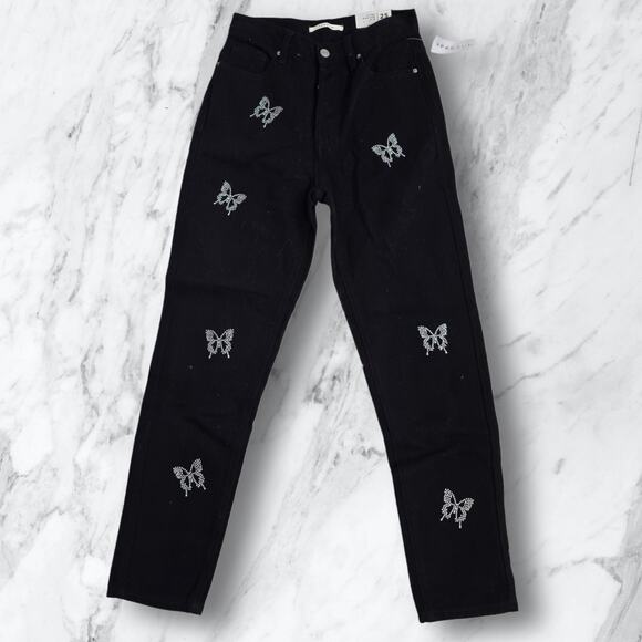 PacSun Women's Black Butterfly Bedazzled High Rise Slim Button Fly Jeans NWT 25 - Picture 15 of 15